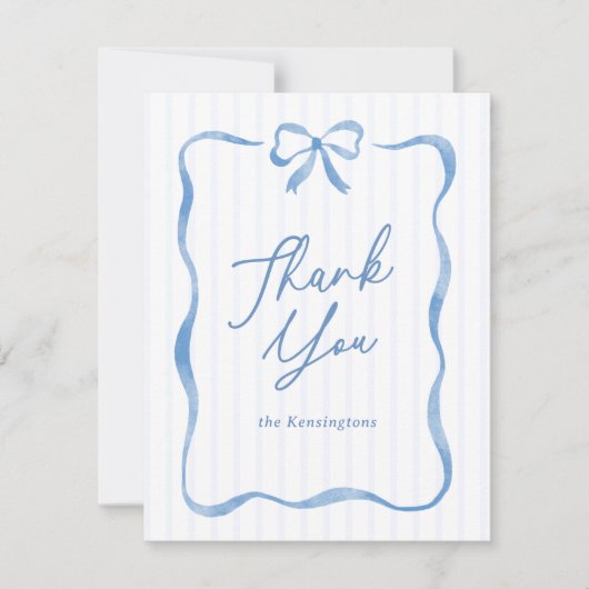 Blauw golvend lint boog Baby shower plat Bedankkaart (Voorkant)