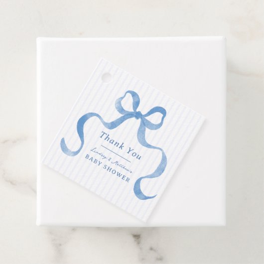 Blauw golvend lintboog Baby shower Bedankjes Labels (In situ)