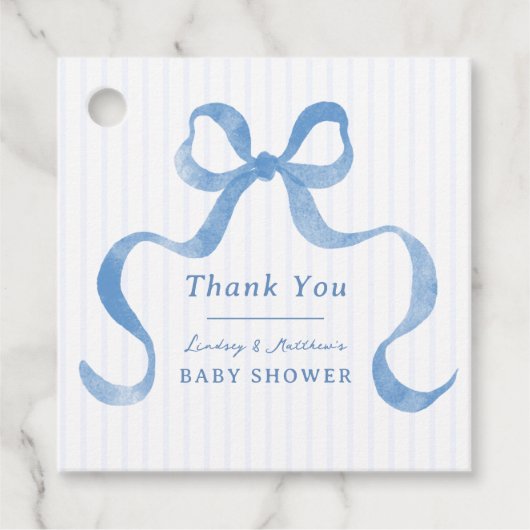 Blauw golvend lintboog Baby shower Bedankjes Labels (Voorkant)
