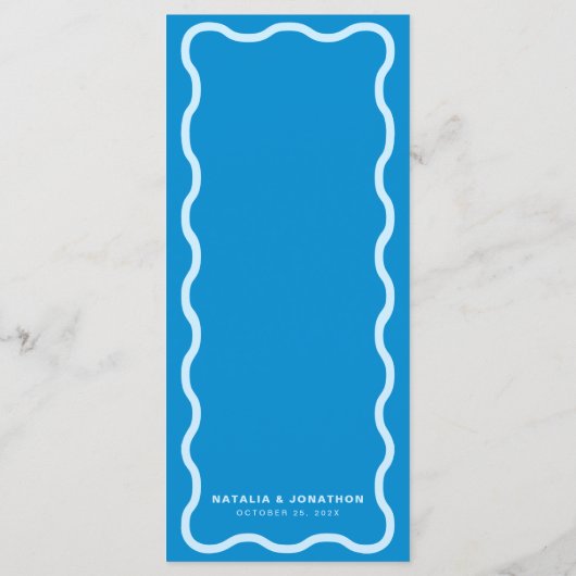 Blauw Golvend Retro Huwelijk Menu (Achterkant)