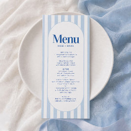 Blauw golvende cabana strepen trouw menu kaart