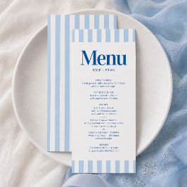 Blauw golvende cabana strepen trouw menu kaart
