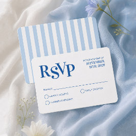 Blauw golvende cabana strepen trouw RSVP kaart
