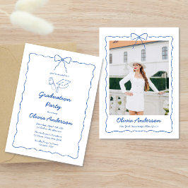 Blauw Golvende Handgetekende Boog Foto Afstudeerfe Kaart