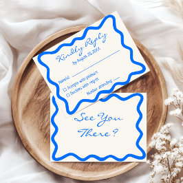 Blauw Golvende Rand Minimalistische Trouwdag RSVP Kaartje