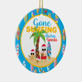 Blauw Gone Surfing Santa Ronde Keramische Ornament (Rechts)