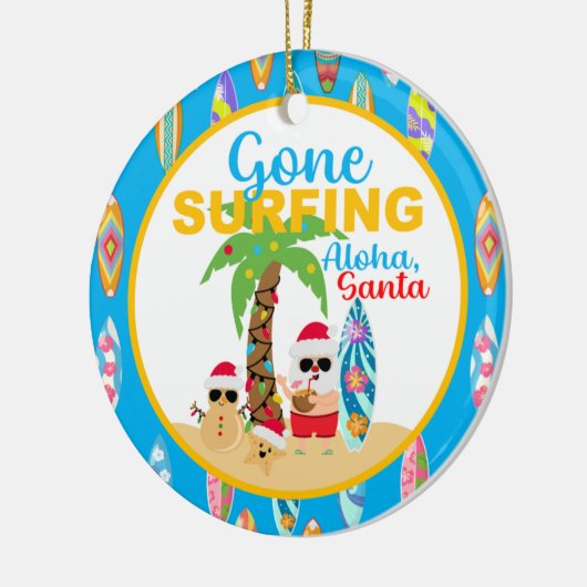Blauw Gone Surfing Santa Ronde Keramische Ornament (Links)