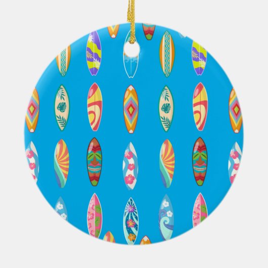 Blauw Gone Surfing Santa Ronde Keramische Ornament (Achterkant)