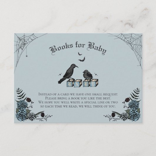 Blauw Gotisch Baby shower Zwart Raven Boeken voor Informatiekaartje (Voorkant)