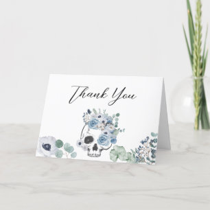Blauw Gotisch Bloemen Schedel Baby shower Bedankkaart