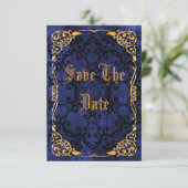 Blauw Gotisch & Goud Omkaderd 17e Save The Date (Staand voorkant)