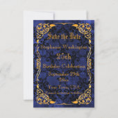 Blauw gotisch & goud omkadert 25e Save The Date (Achterkant)