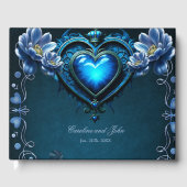 Blauw gotisch hart omgeven door magische bloemen gastenboek (Voorkant)