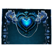 Blauw gotisch hart omgeven door magische bloemen groot cadeauzakje (Achterkant)