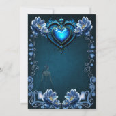 Blauw gotisch hart omgeven door magische bloemen save the date (Achterkant)