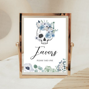 Blauw gotische bloemenschedel baby shower favors b poster