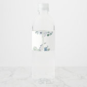 Blauw gotische bloemenschedel babyshower waterfles etiket (Achterkant)