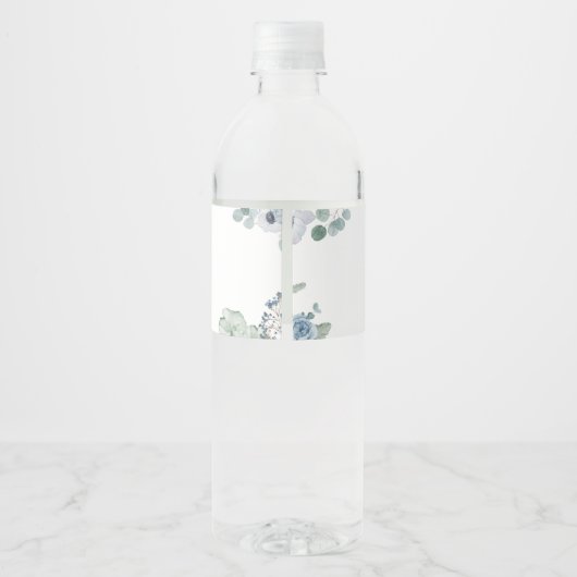 Blauw gotische bloemenschedel babyshower waterfles etiket (Achterkant)