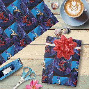Blauw Gotische Draken Zeemeermin Fantasie Paars Cadeaupapier
