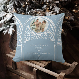 Blauw Gotische Winter Fantasie Familie Foto Kerstm Kussen