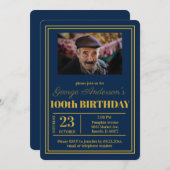 Blauw Goud 100ste Verjaardagsfeest Kaart (Voorkant / Achterkant)