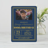 Blauw Goud 100ste Verjaardagsfeest Kaart (Staand voorkant)