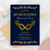 Blauw Goud 15e Verjaardag Masquerade Quinceanera Kaart