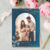 Blauw Goud 1 Fotoboog Modern Kerstmis Gelukkig Feestdagenkaart