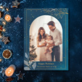 Blauw Goud 1 Fotoboog Modern Kerstmis Gelukkig Feestdagenkaart