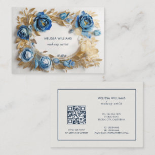 Blauw goud 3 D bloemen Visitekaartje