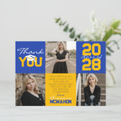 Blauw & Goud 3 Foto Afstuderen Dank u Kaart (Staand voorkant)