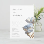 Blauw Goud 3D Bloemen Wit Kaart (Staand voorkant)
