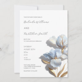 Blauw Goud 3D Bloemen Wit Kaart