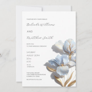 Blauw Goud 3D Bloemen Wit Kaart