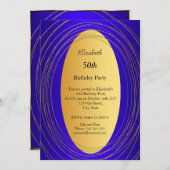 Blauw goud 50e verjaardag uitnodiging (Voorkant / Achterkant)