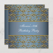 Blauw Goud 50ste Verjaardag Uitnodiging Elegant 50 (Voorkant / Achterkant)