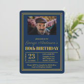 Blauw Goud 80ste Verjaardagsfeest Kaart (Staand voorkant)