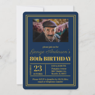 Blauw Goud 80ste Verjaardagsfeest Kaart
