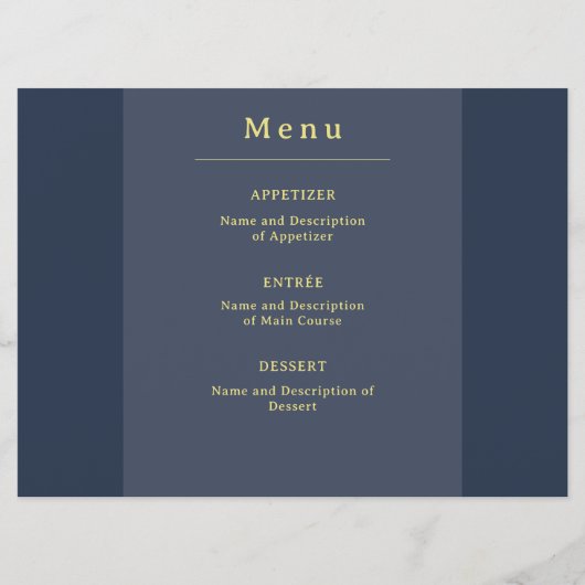 Blauw Goud Aangepast Plat Menu (Voorkant)