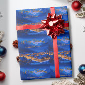 Blauw Goud Aangepast Winterdorp Kerstmis Cadeaupapier