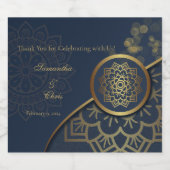 Blauw & Goud | Aangepaste namen, data Sparkling Wijnetiket (Enkel label)