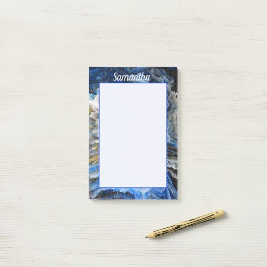 Blauw Goud Abstract 3D-effect Gepersonaliseerd 4x6 Post-it® Notes (Op bureau)