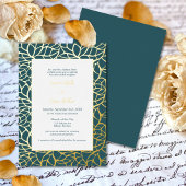 Blauw & Goud Abstract Bladpatroonhuwelijk Folie Uitnodiging