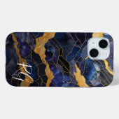 Blauw Goud Abstract Marmeren Monogram Initialen Case-Mate iPhone Case (Achterkant (horizontaal))