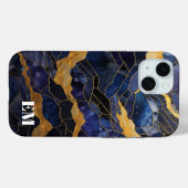 Blauw Goud Abstract Marmeren Monogram Initialen Case-Mate iPhone Case (Achterkant (horizontaal))