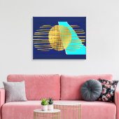 Blauw Goud Abstracte Collage Gespannen Canvas Afdruk (Insitu (Woonkamer))