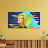 Blauw Goud Abstracte Collage Gespannen Canvas Afdruk (Insitu (Woonkamer))