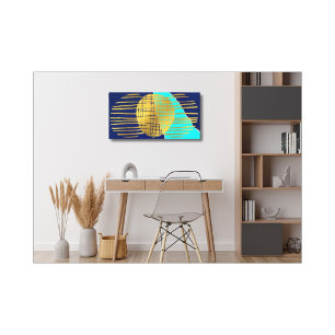 Blauw Goud Abstracte Collage Gespannen Canvas Afdruk