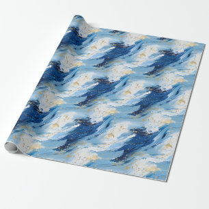 Blauw & Goud Abstracte Schildering Cadeaupapier