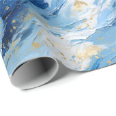 Blauw & Goud Abstracte Schildering Cadeaupapier (Rol Hoek)